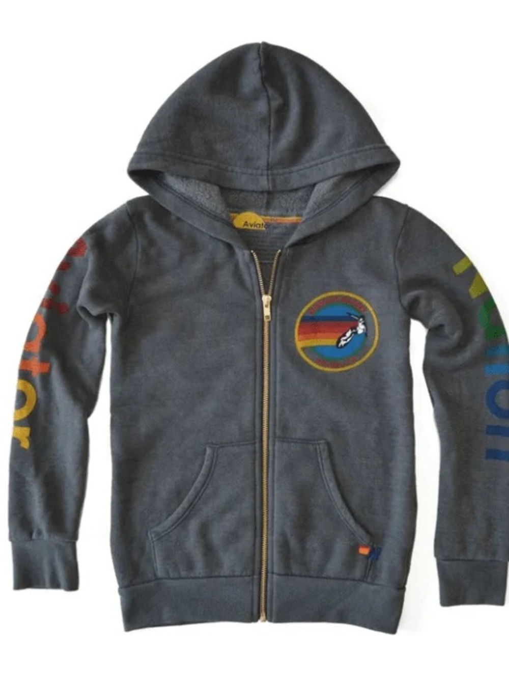 Aviator Nation Kids' Venice Charcoal Zip Hoodie with Rainbow Patch